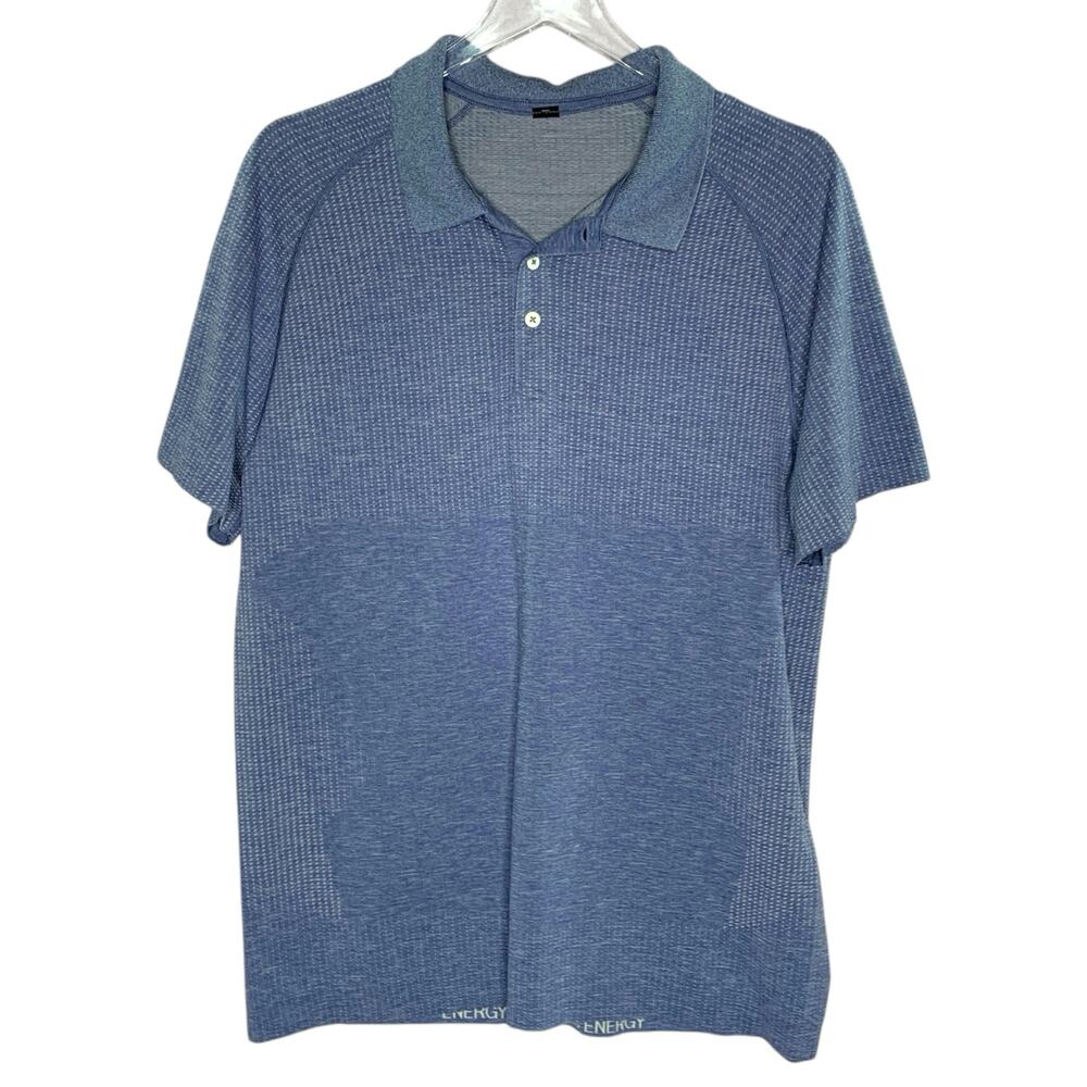 Lululemon L Metal Vent Tech Polo Shirt Midnight Shadow Tempest Blue Short Sleeve